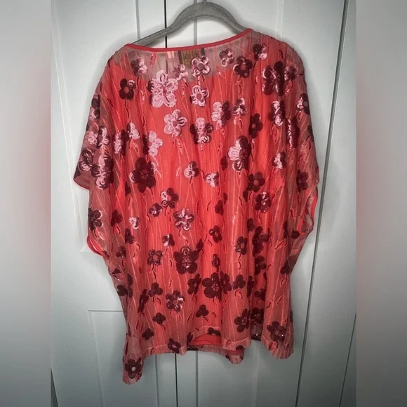 Bob Mackie NWT 2 Piece Tank + Mesh Floral Poncho Women's Plus Size 2X - Picture 5 of 7